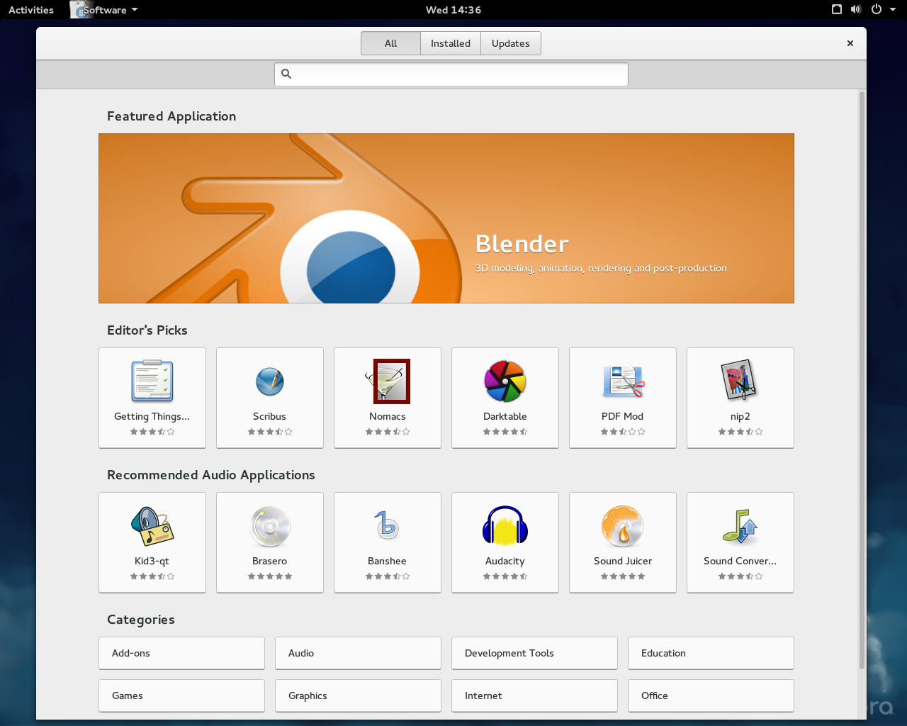 Fedora desktop screenshot: 21 software