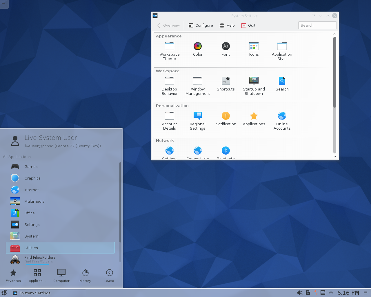 Fedora desktop screenshot: 22 plasma