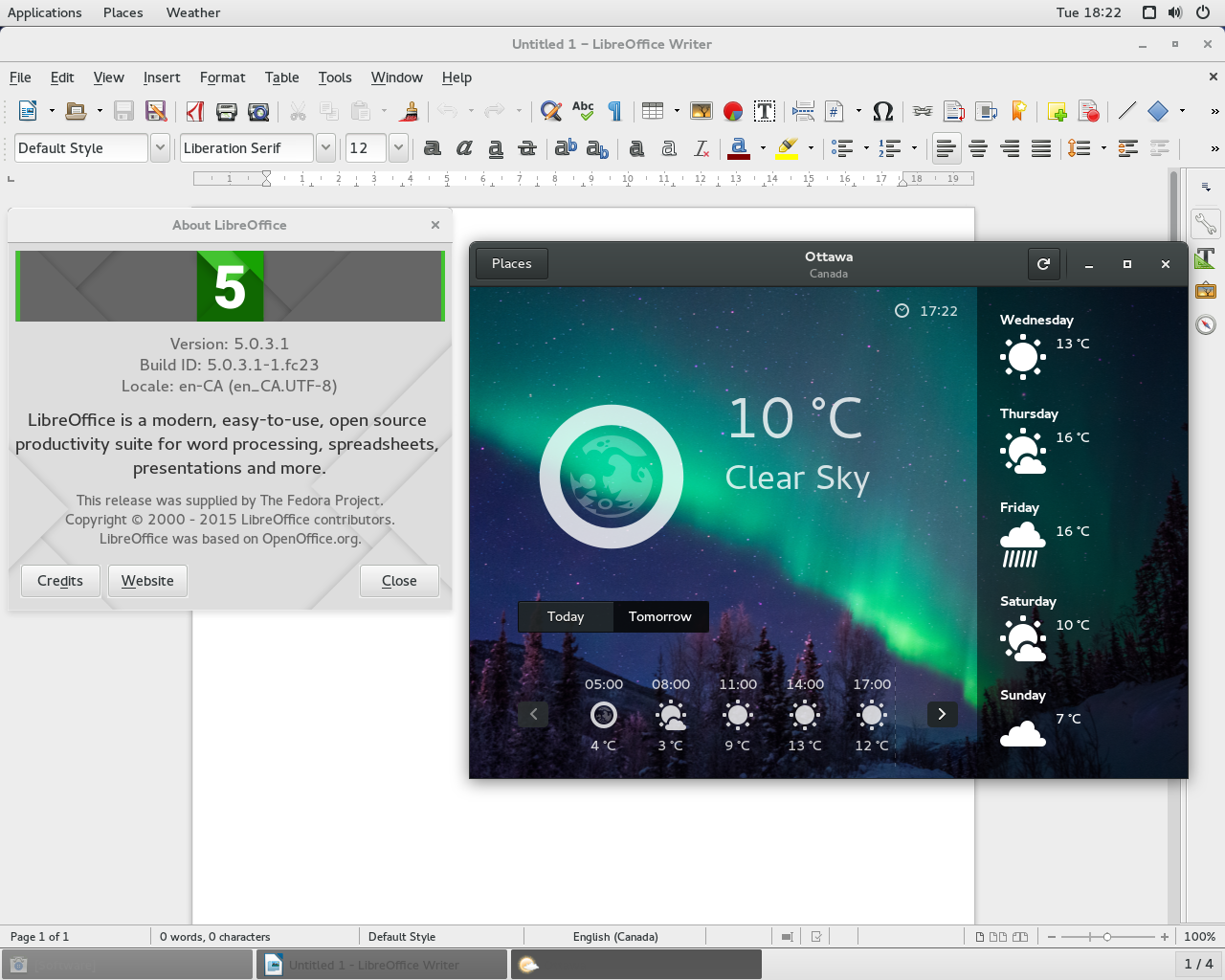 Fedora desktop screenshot: 23 apps