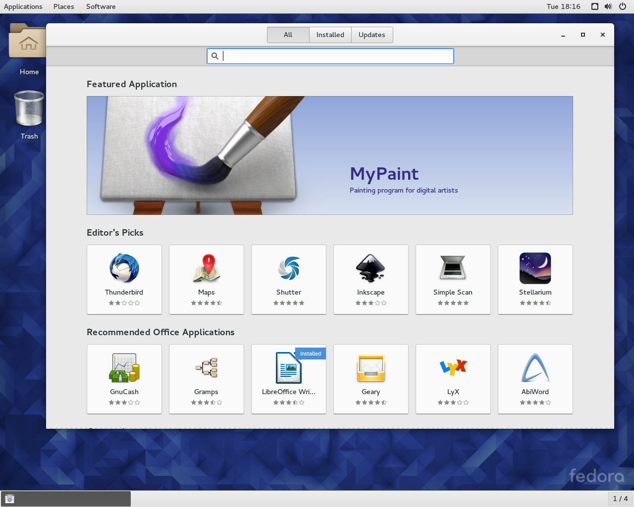Fedora desktop screenshot: 23 software