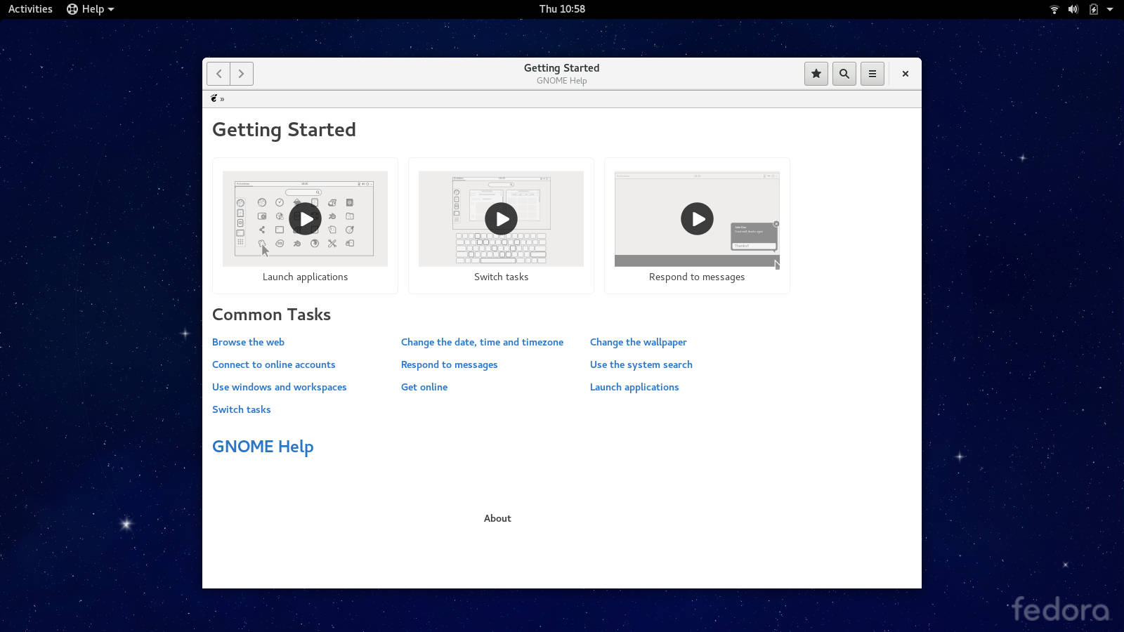 Fedora desktop screenshot: 24 welcome