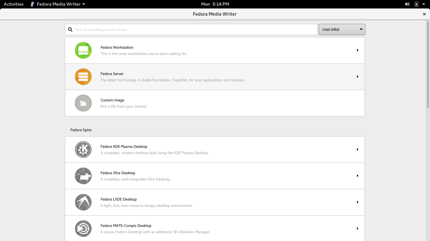 Fedora desktop screenshot: 25 media