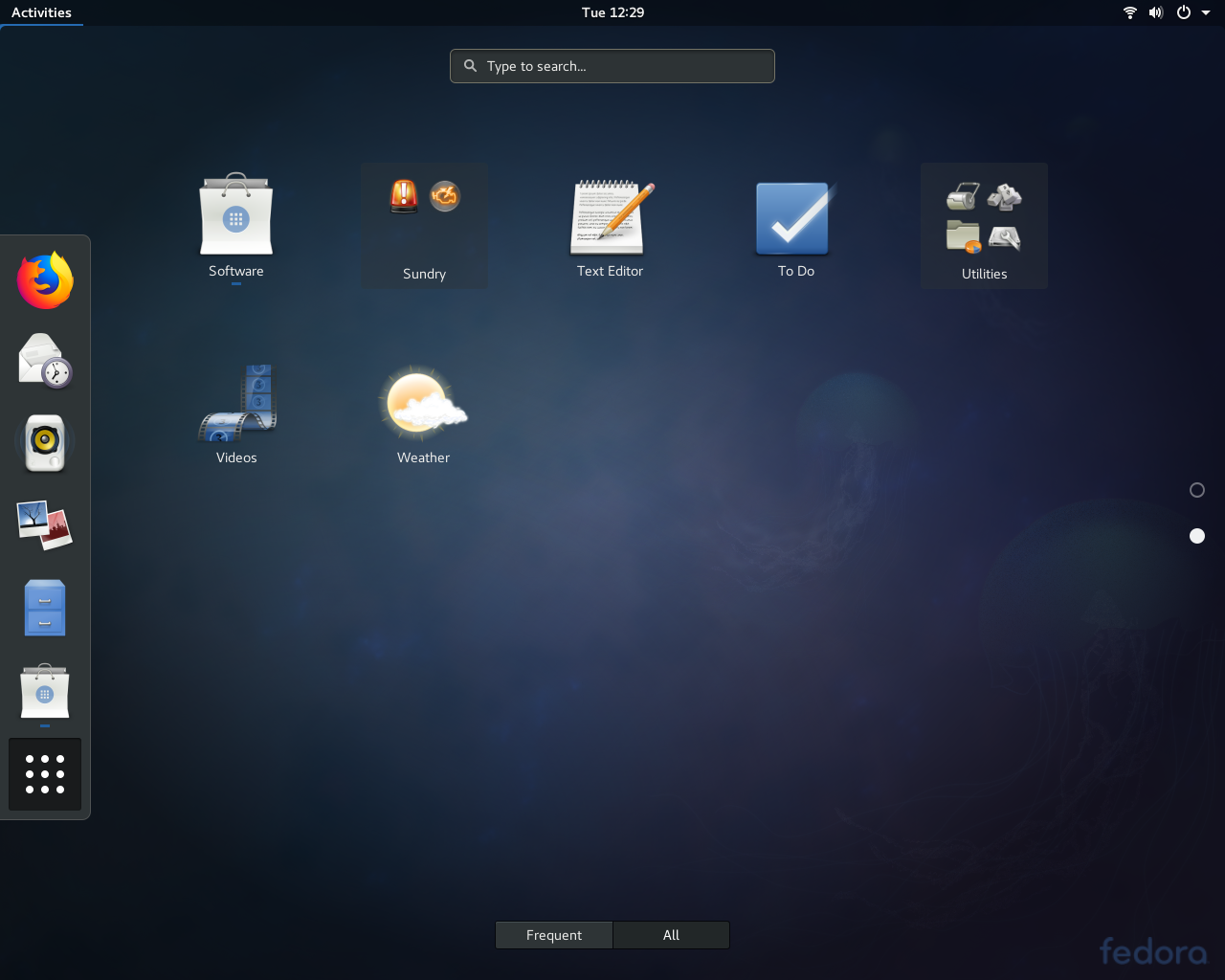 Fedora desktop screenshot: 27 applications