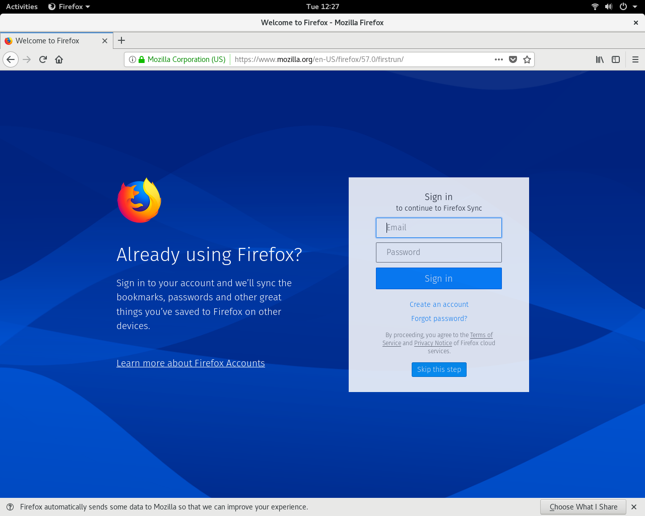 Fedora desktop screenshot: 27 firefox