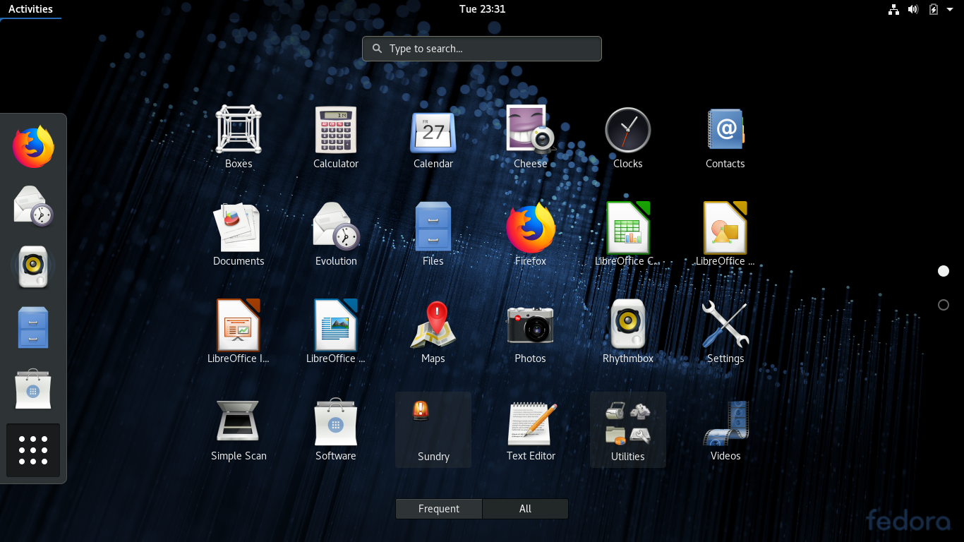 Fedora desktop screenshot: 28 activities