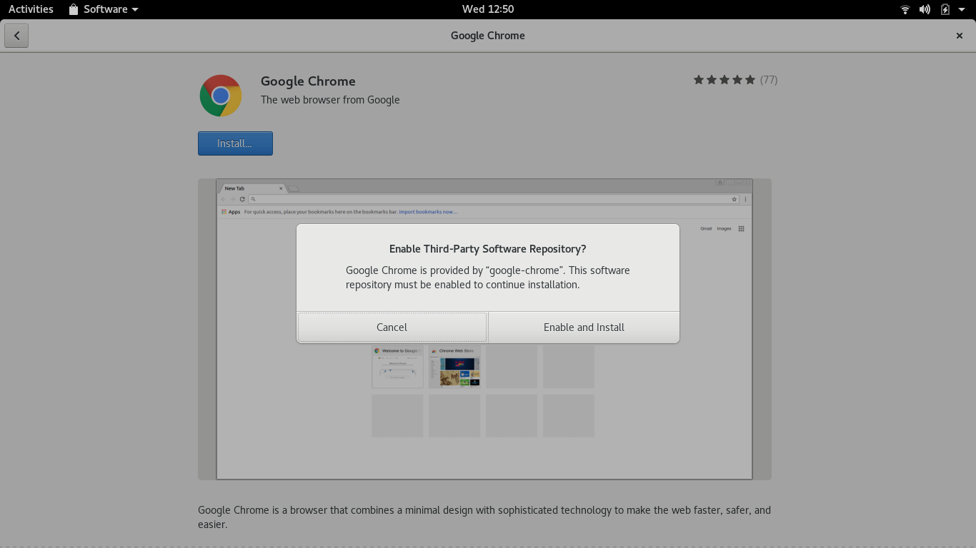 Fedora desktop screenshot: 28 chrome repo