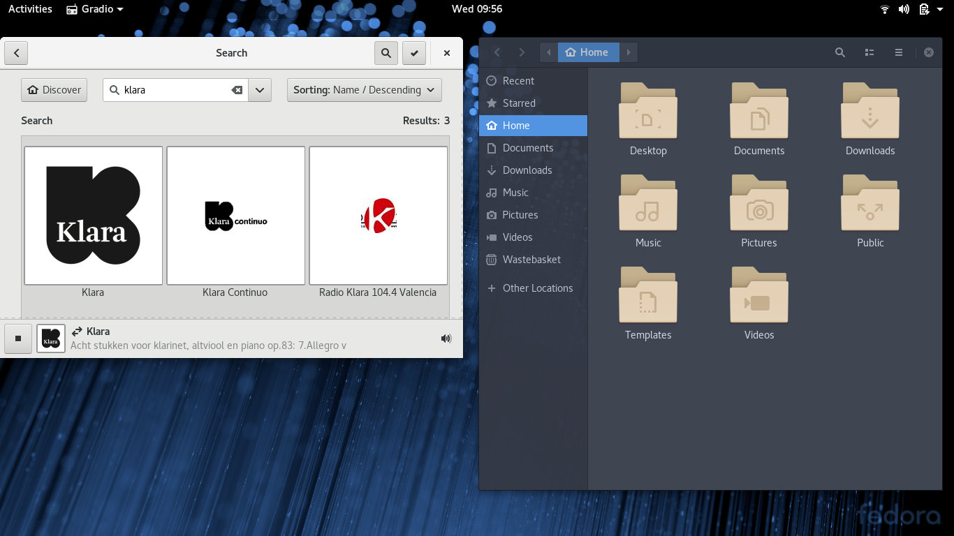 Fedora desktop screenshot: 28 flatpak integration