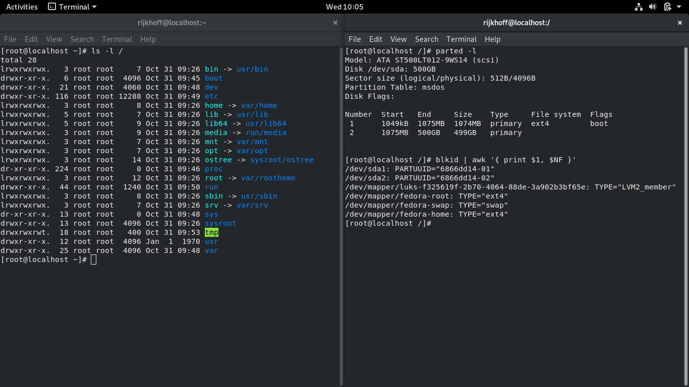Fedora desktop screenshot: 29 silverblue hierarchy