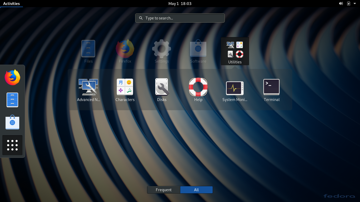Fedora desktop screenshot: 30 silverblue preinstalled applications