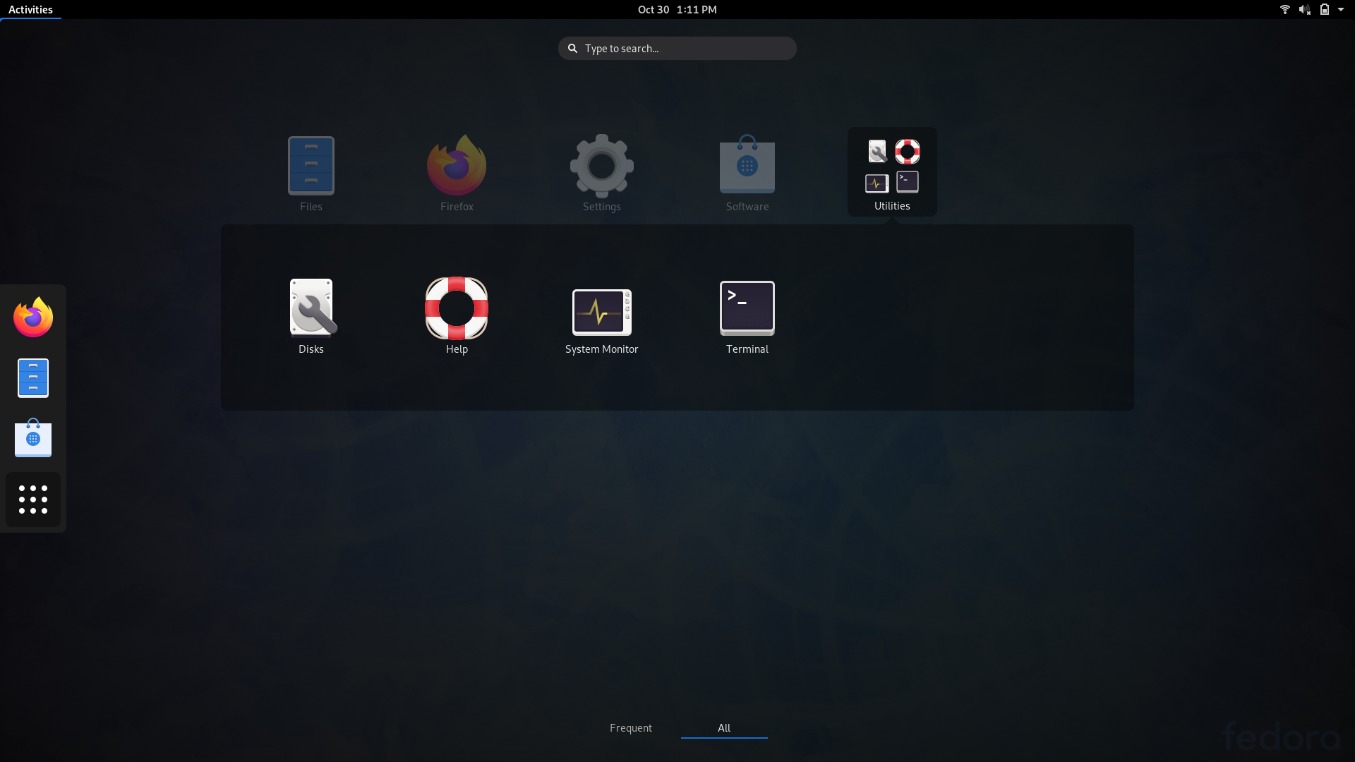 Fedora desktop screenshot: 31 silverblue default software