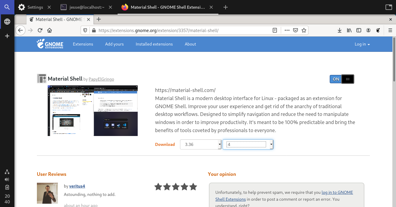 Fedora desktop screenshot: 32 material shell