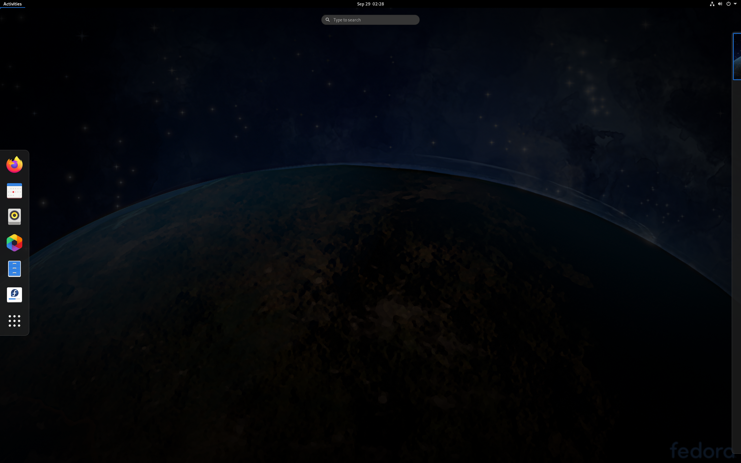 Fedora desktop screenshot: 33 beta