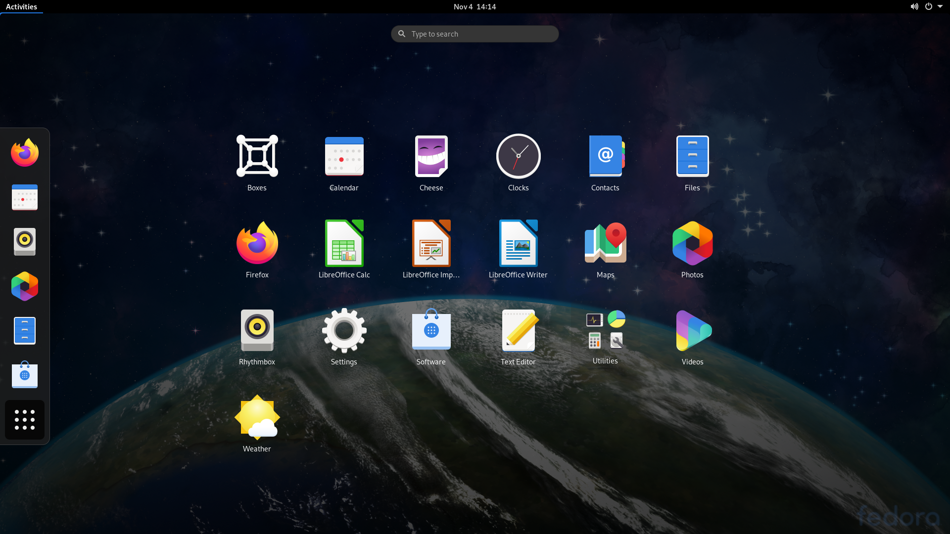 Fedora desktop screenshot: 33 gnome desktop showing applications