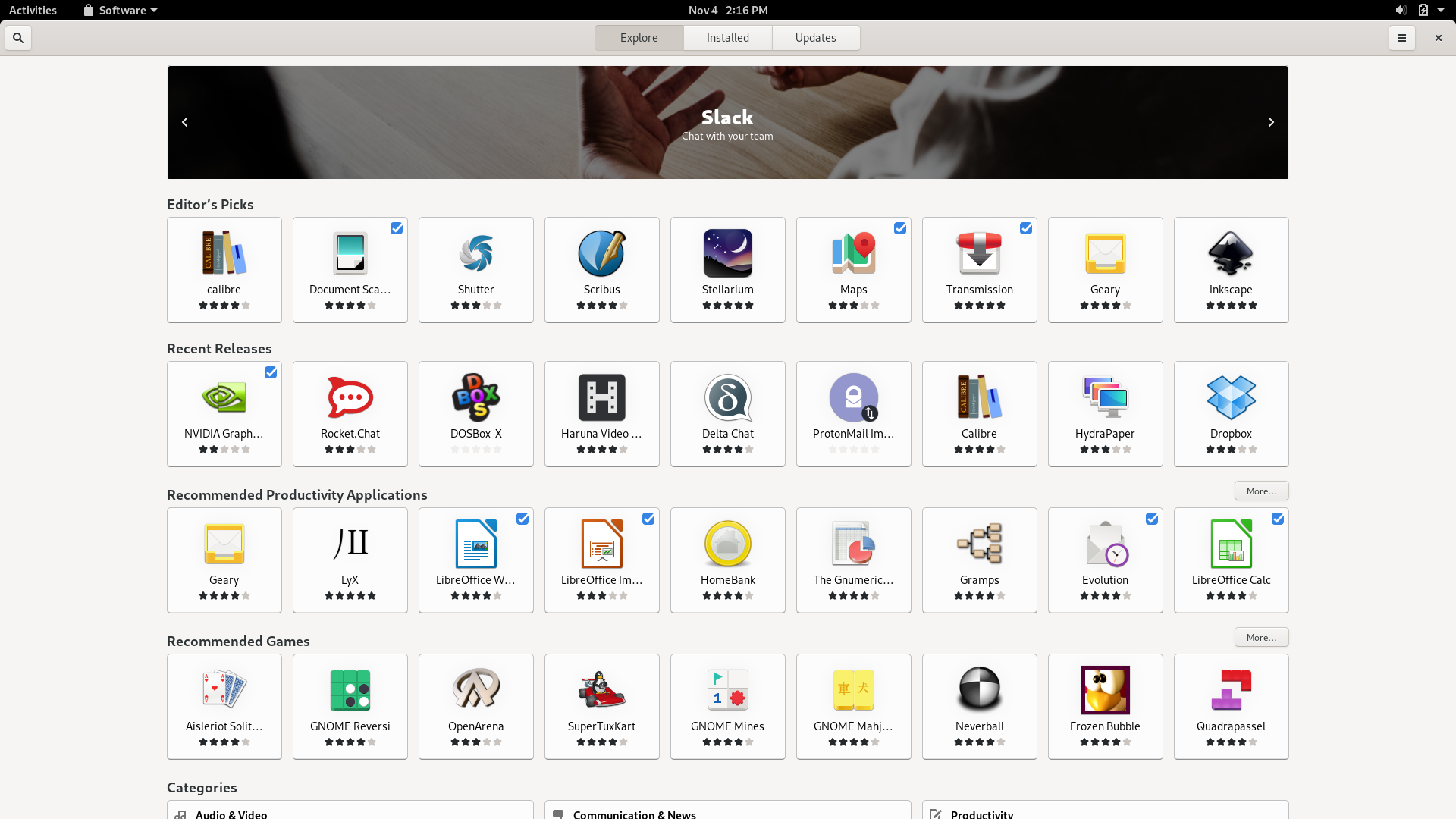 Fedora desktop screenshot: 33 gnome software