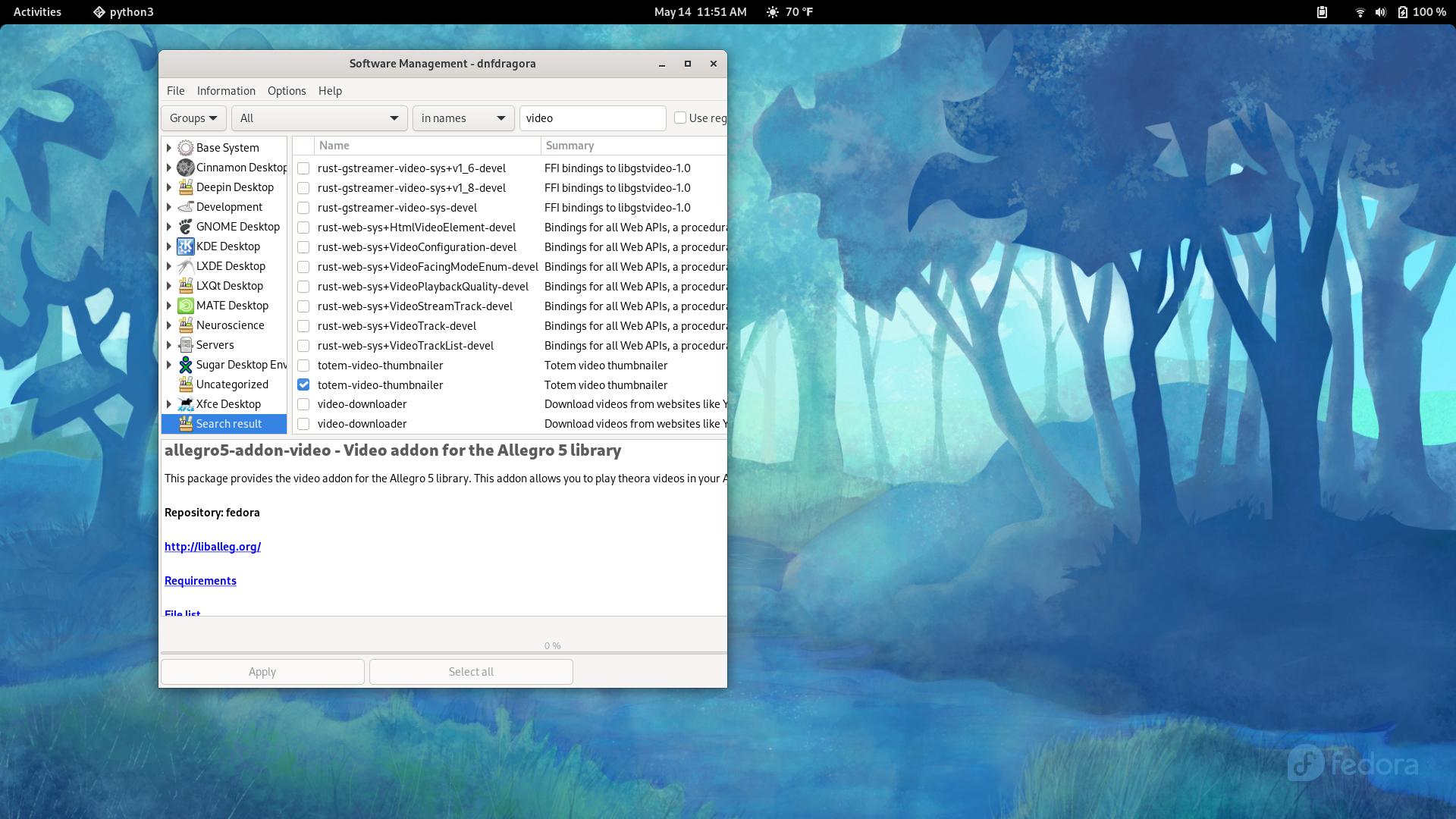 Fedora desktop screenshot: 34 dnf
