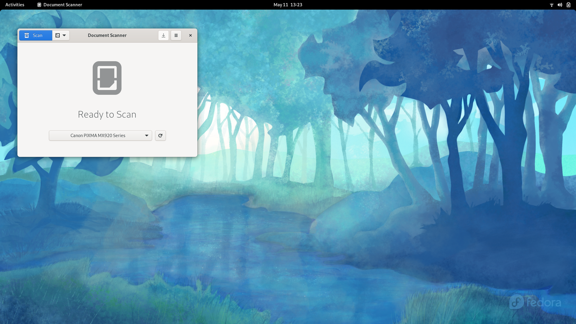 Fedora desktop screenshot: 34 scanner