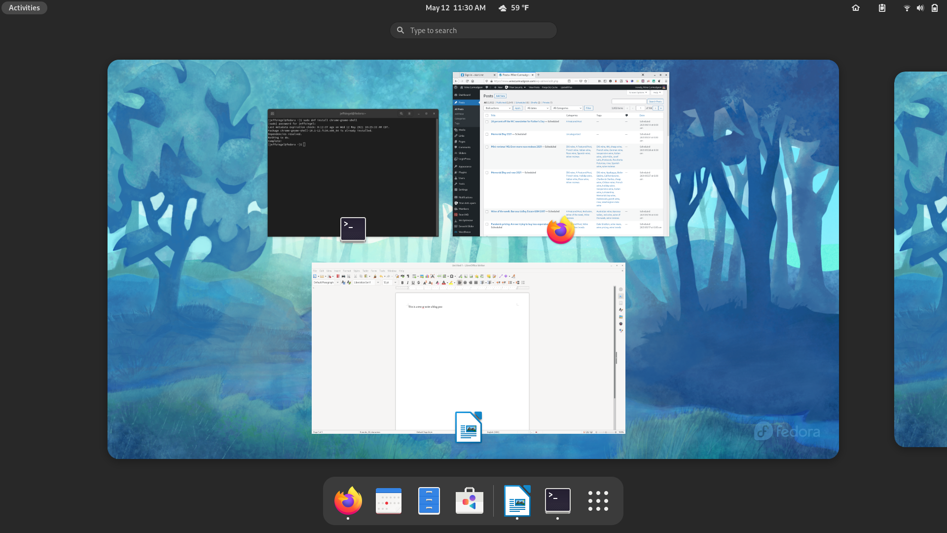Fedora desktop screenshot: 34 screenswitcher2