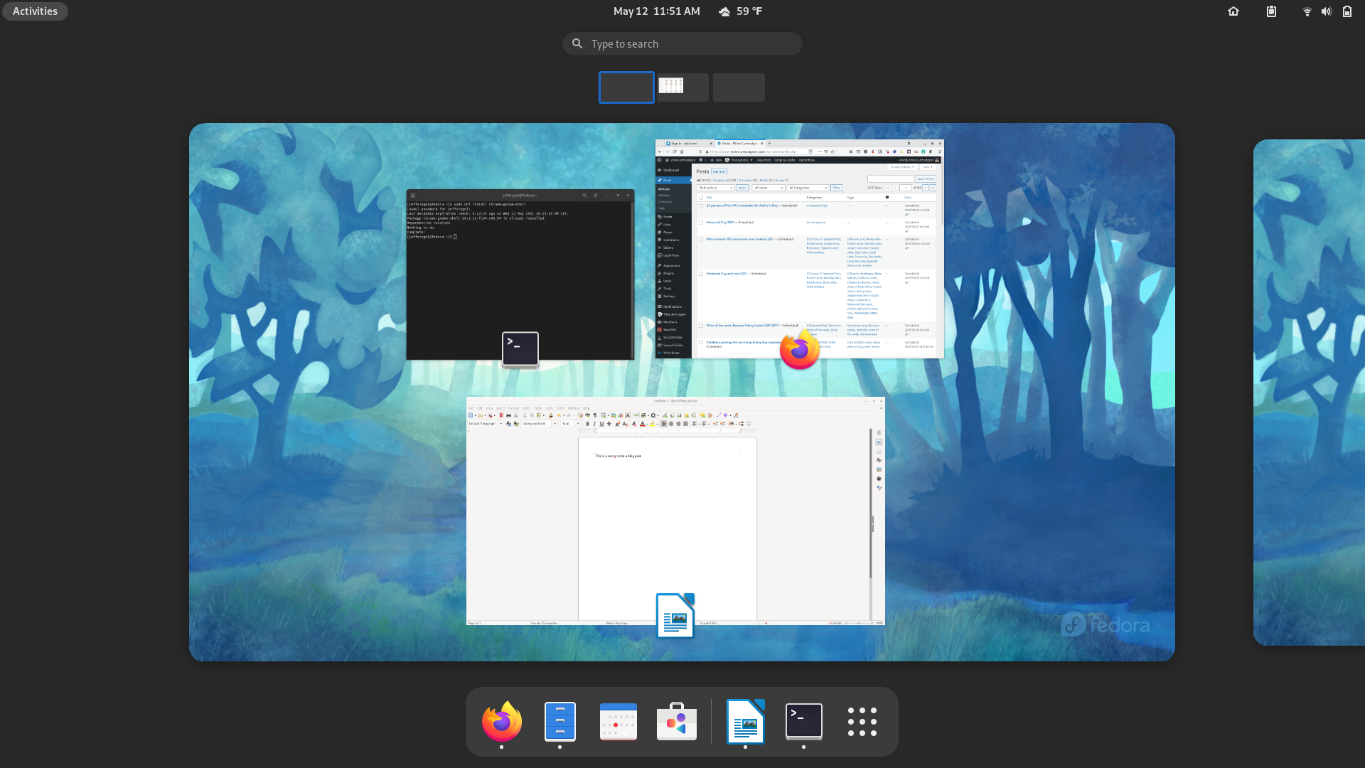 Fedora desktop screenshot: 34 switcher