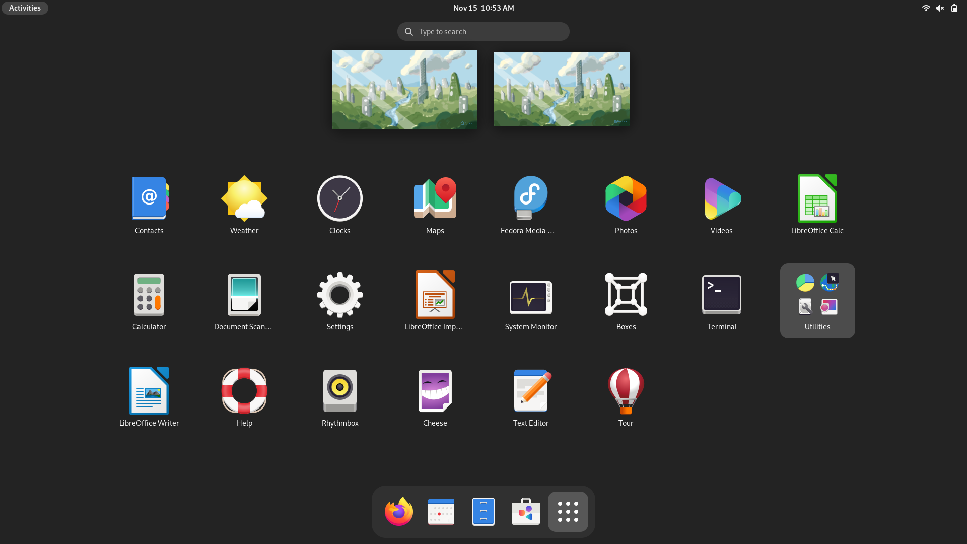 Fedora desktop screenshot: 37 workstation default software