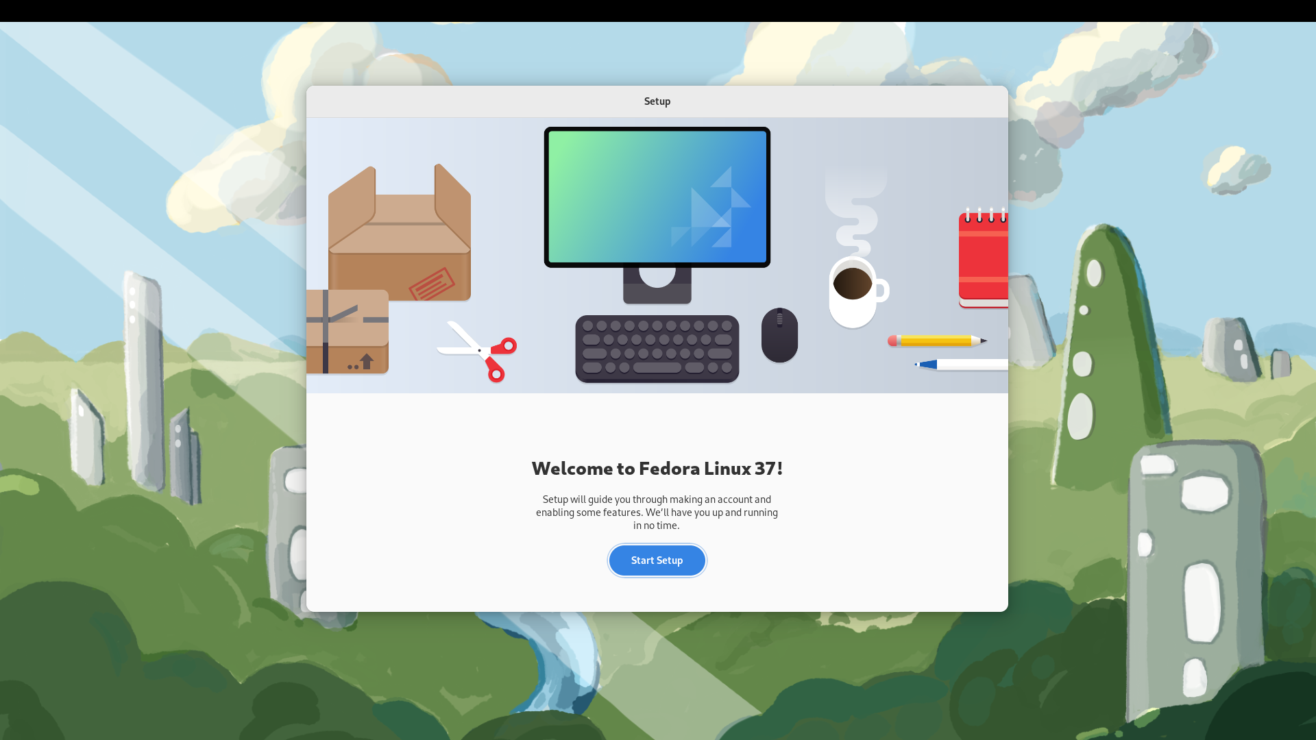 Fedora desktop screenshot: 37 workstation post install user setup