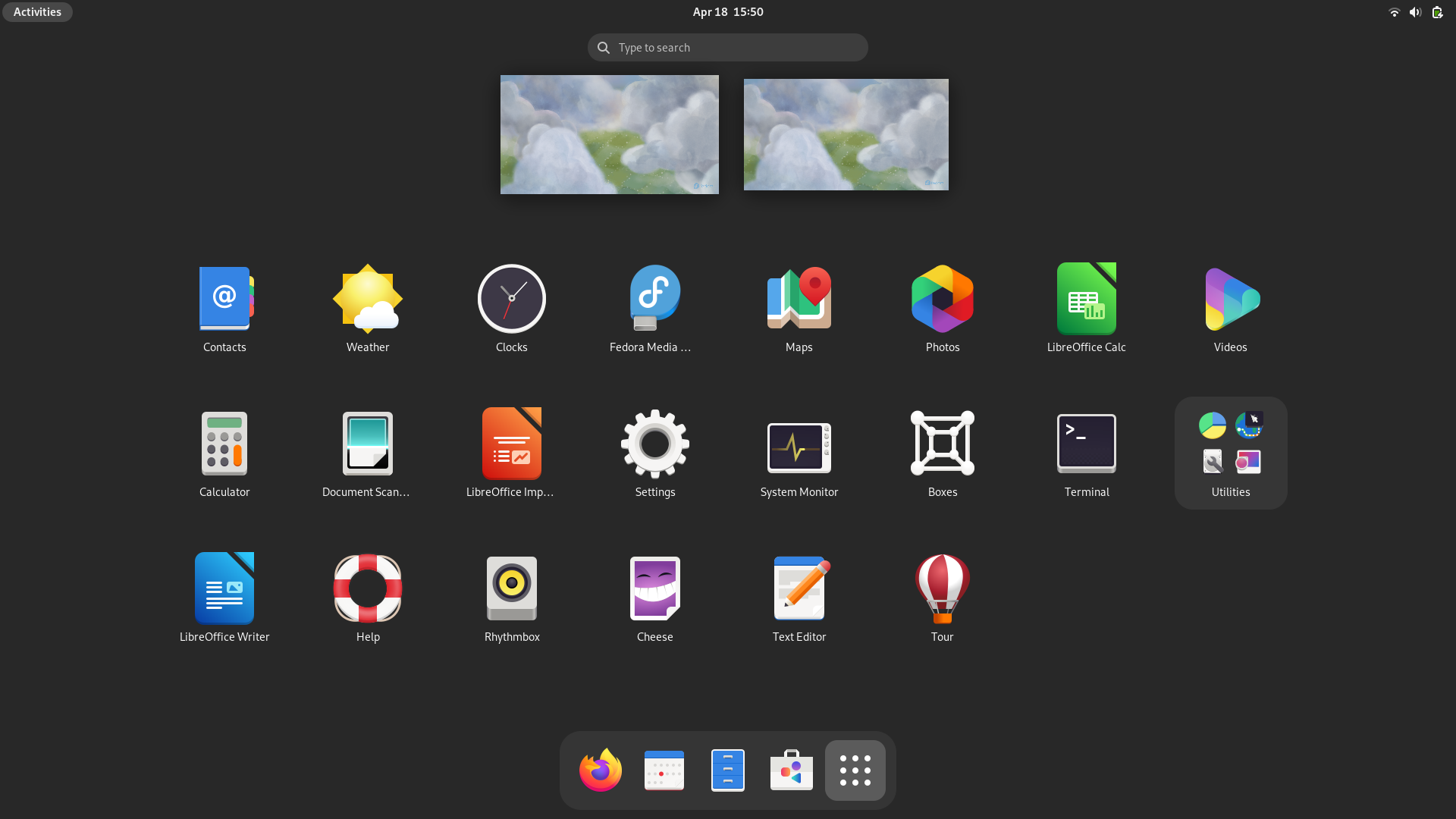 Fedora desktop screenshot: 38 default software selection
