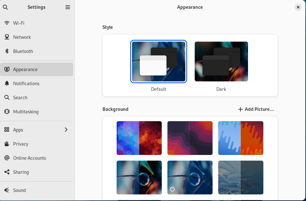 Fedora desktop screenshot: 39 settings