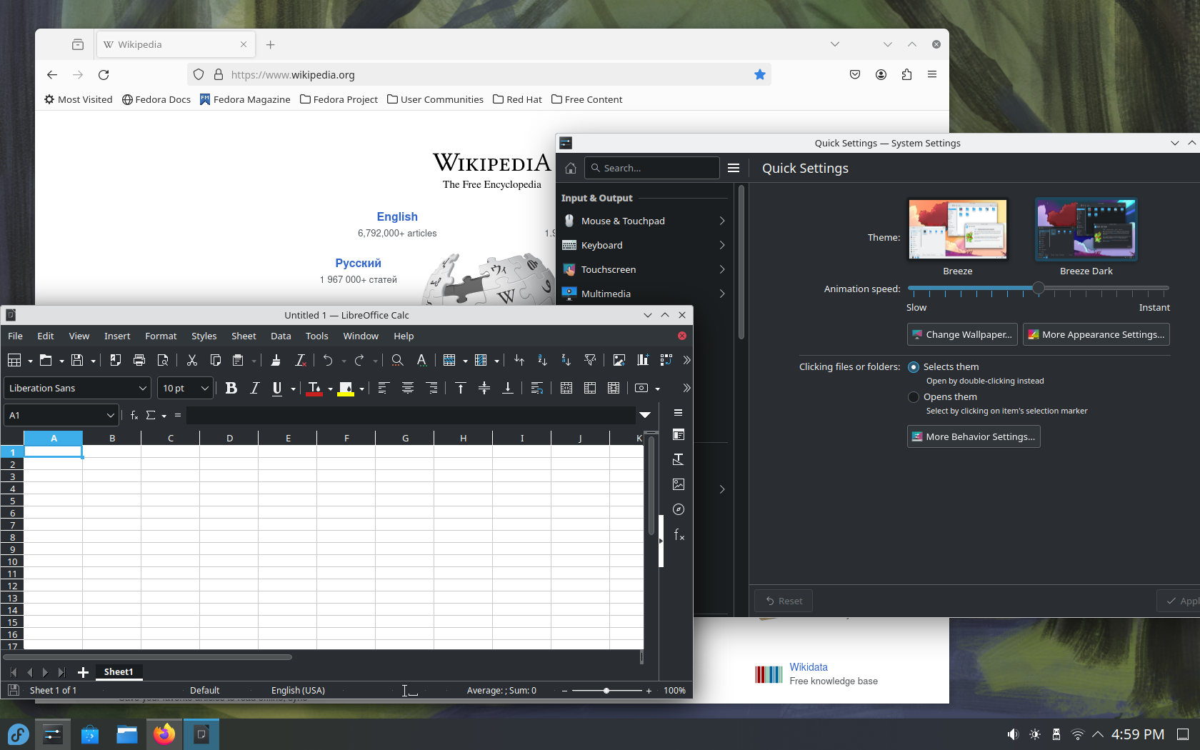 Fedora desktop screenshot: 40 dark mixed
