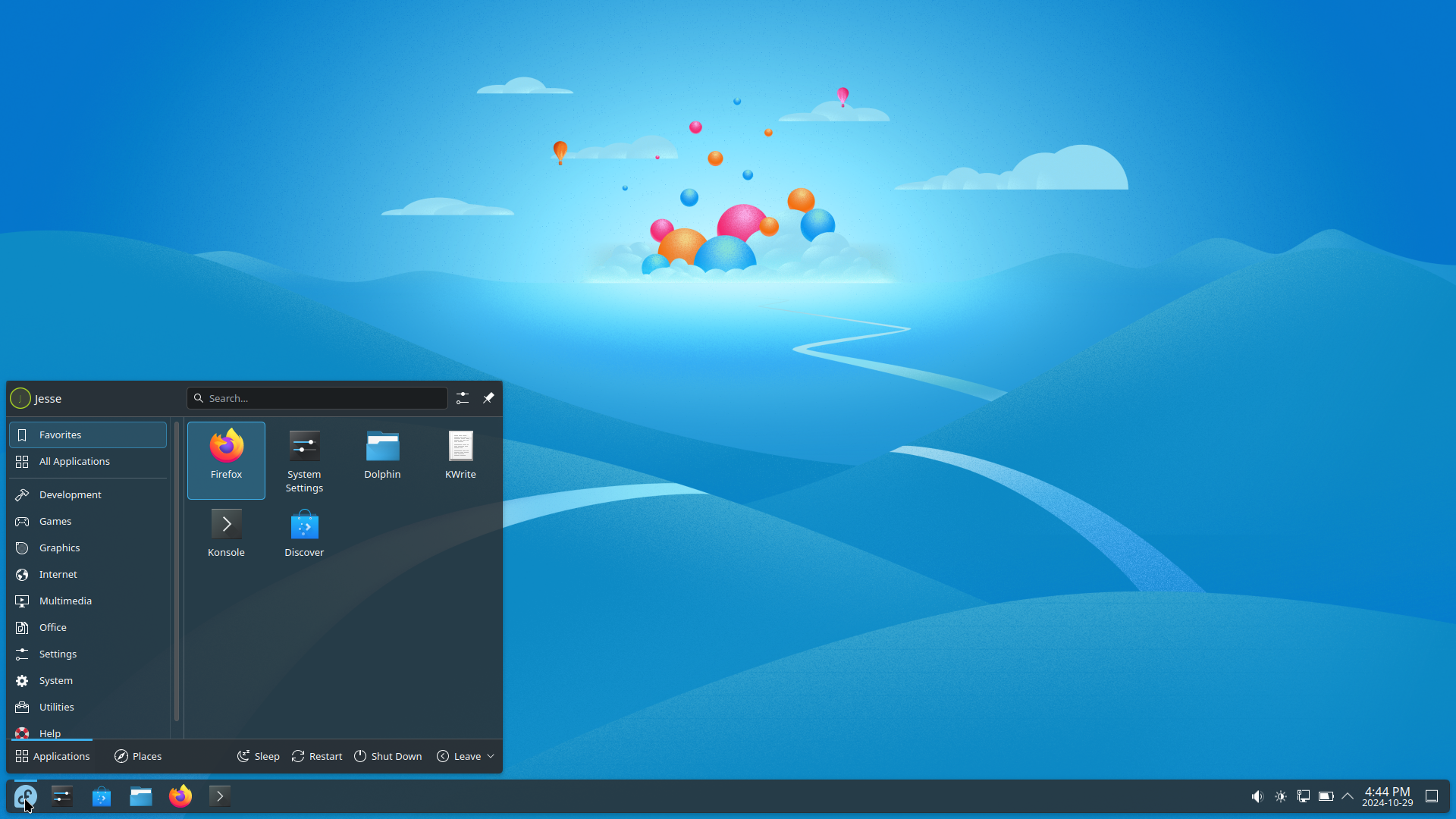 Fedora desktop screenshot: 41 menu