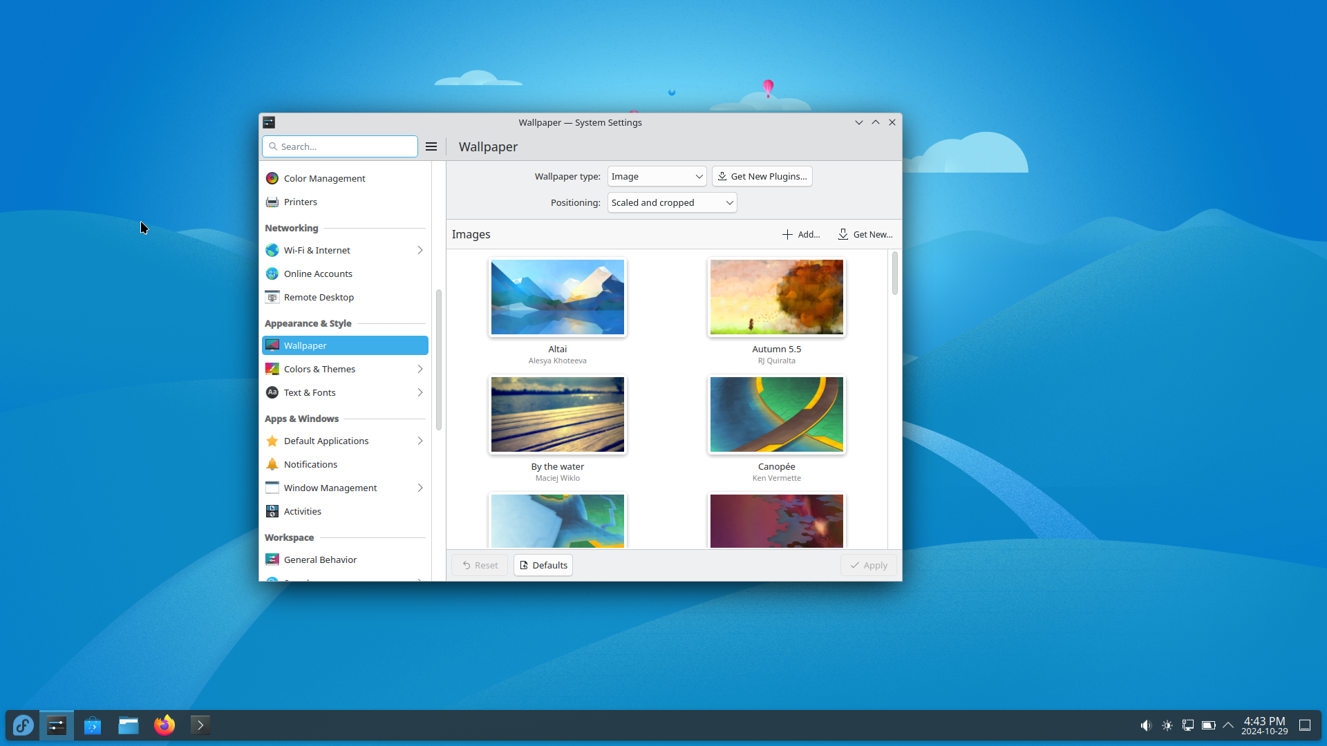 Fedora desktop screenshot: 41 settings