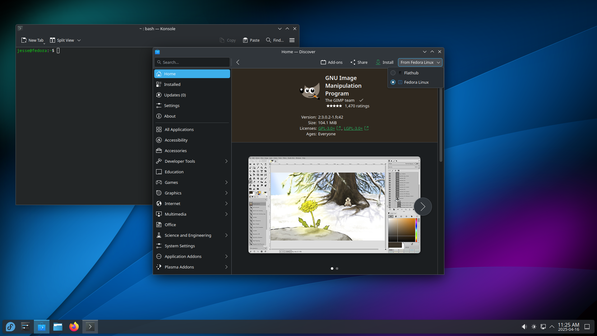 Fedora desktop screenshot: 42 discover