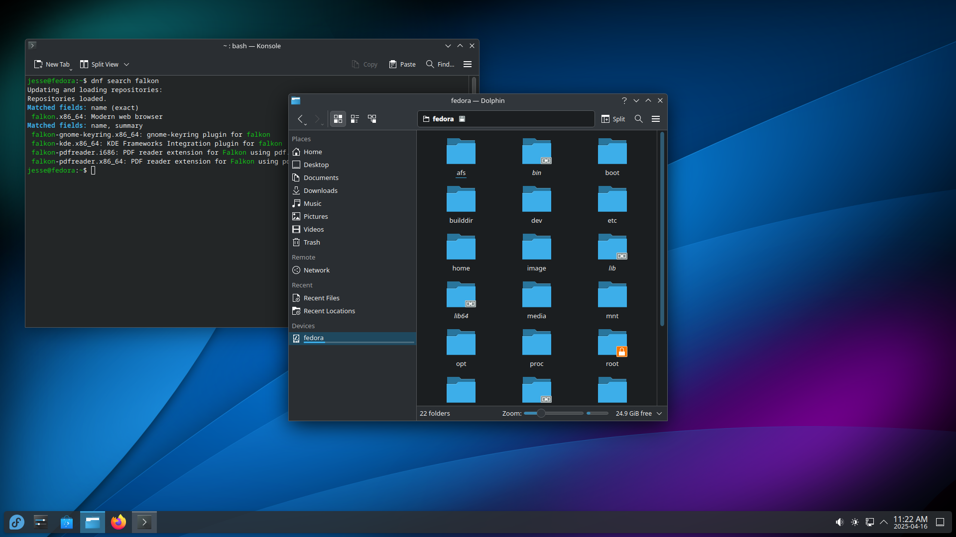 Fedora desktop screenshot: 42 dolphin