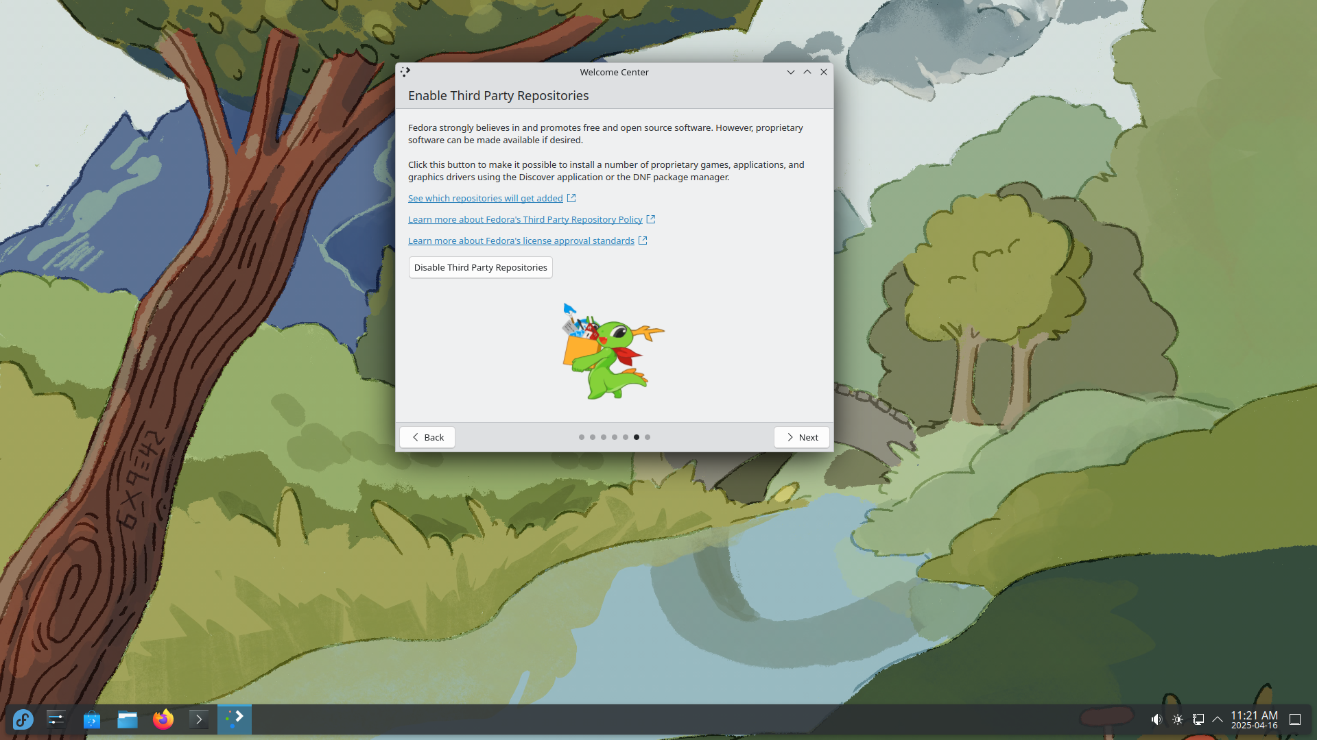 Fedora desktop screenshot: 42 welcome