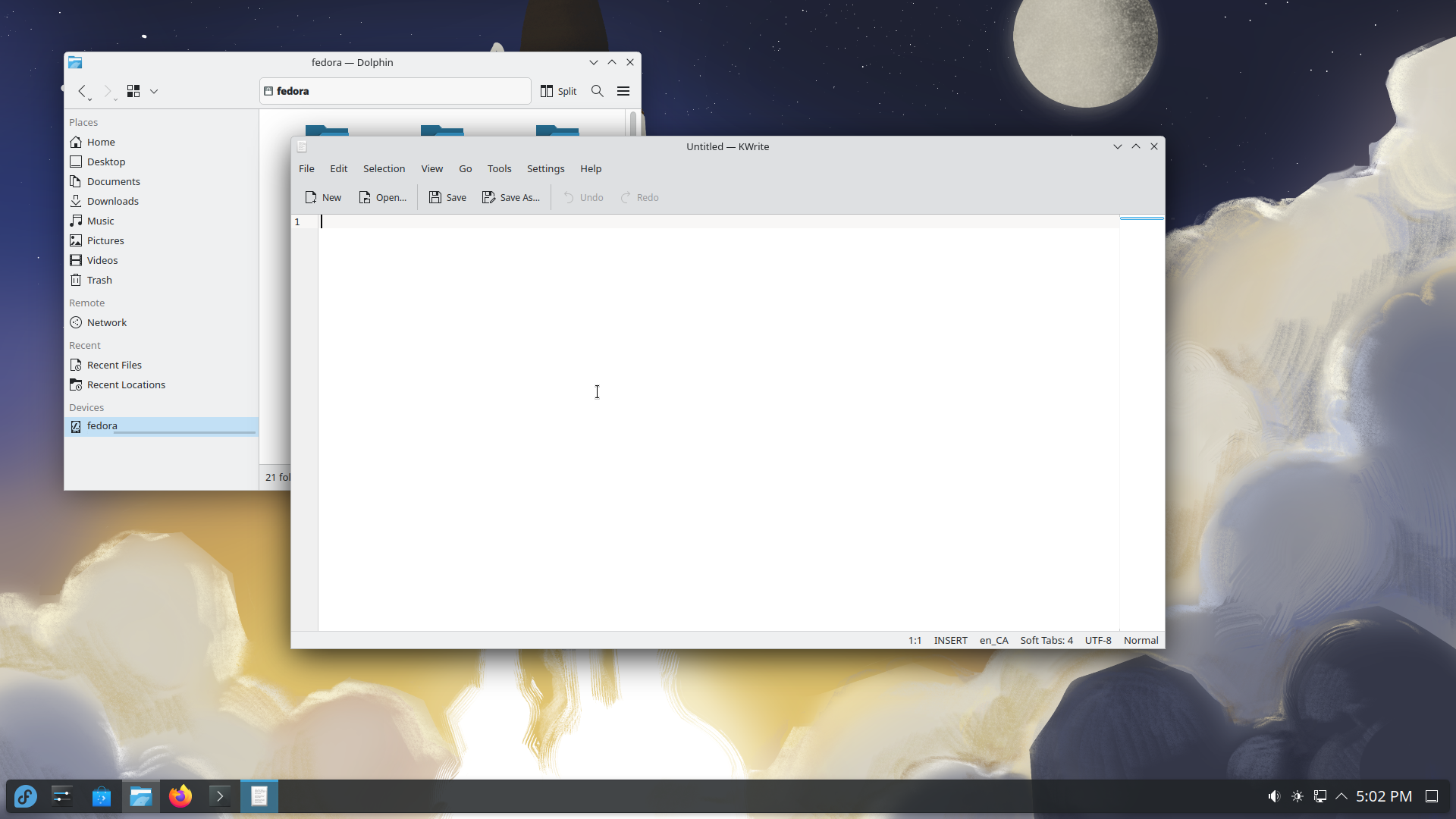 Fedora desktop screenshot: 43 light