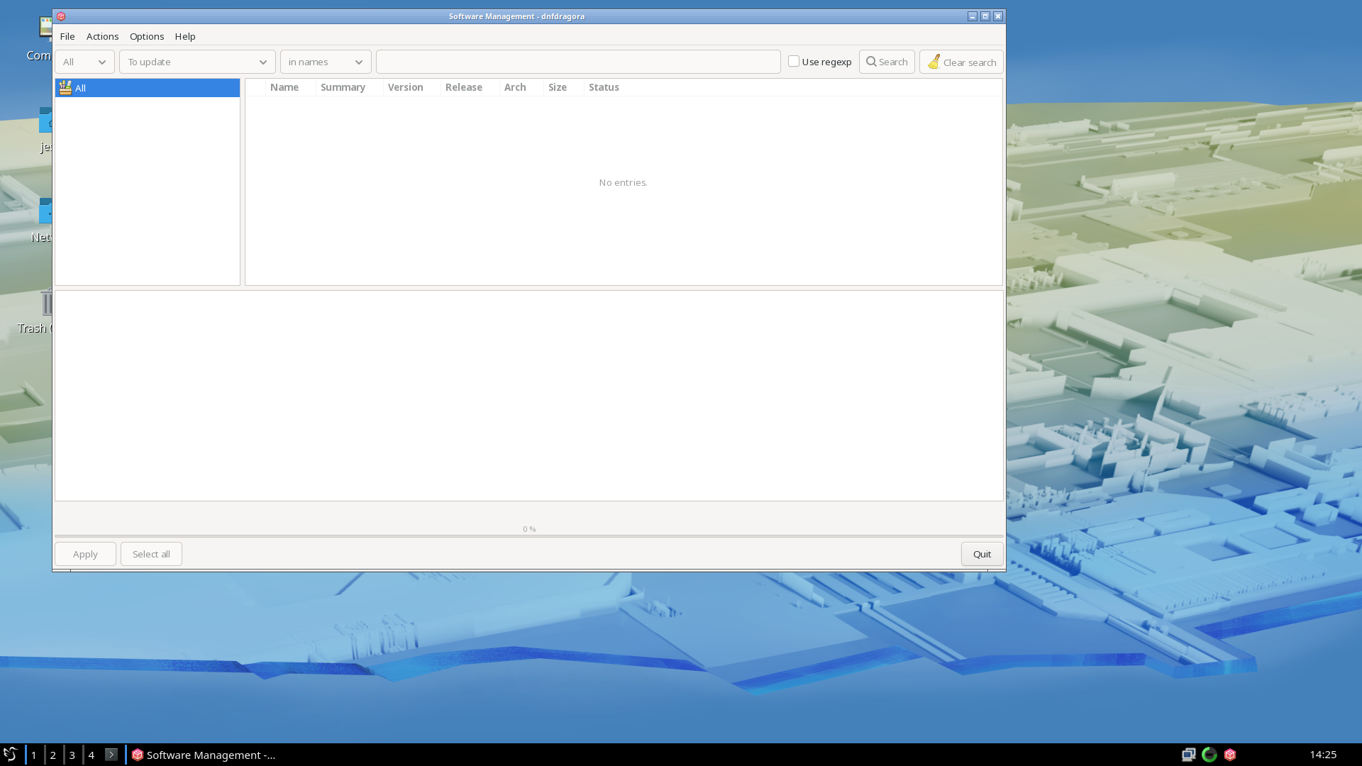 Fedora desktop screenshot: 44 dnfdragora