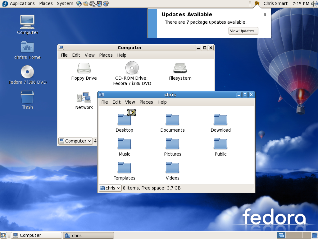 Fedora desktop screenshot: 7 desktop