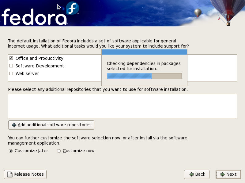 Fedora desktop screenshot: 7 installation
