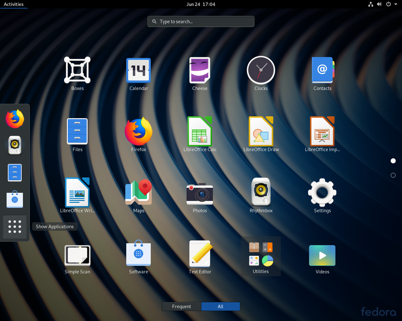 Fedora desktop screenshot: rawhide gnome