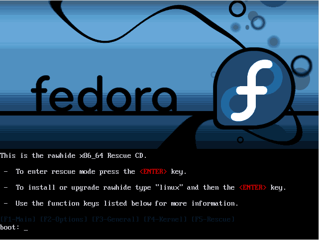 Fedora desktop screenshot: rescue