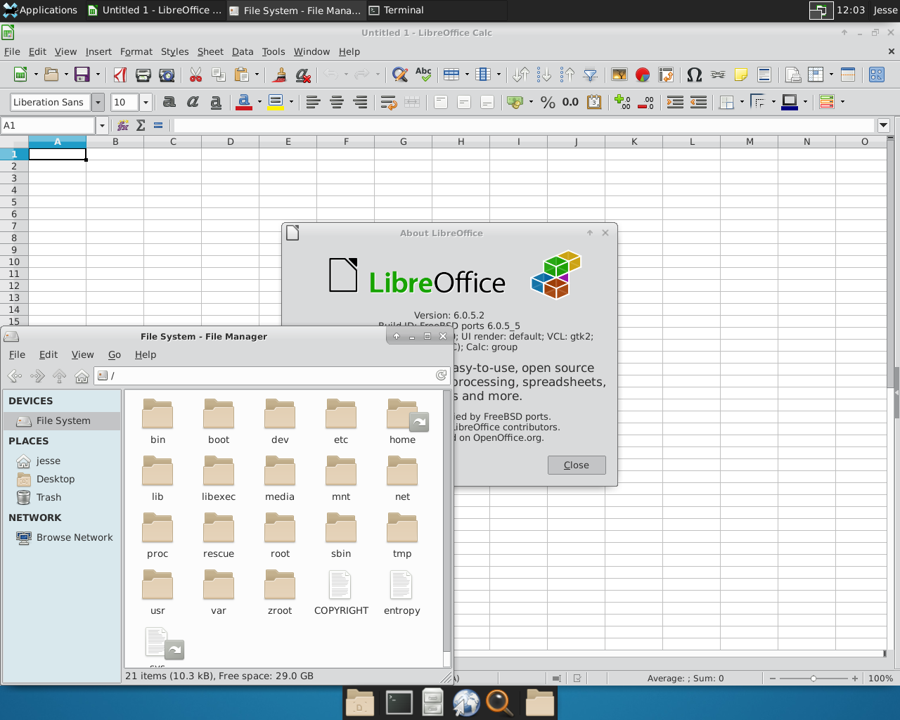 FreeBSD desktop screenshot: 12.0 apps