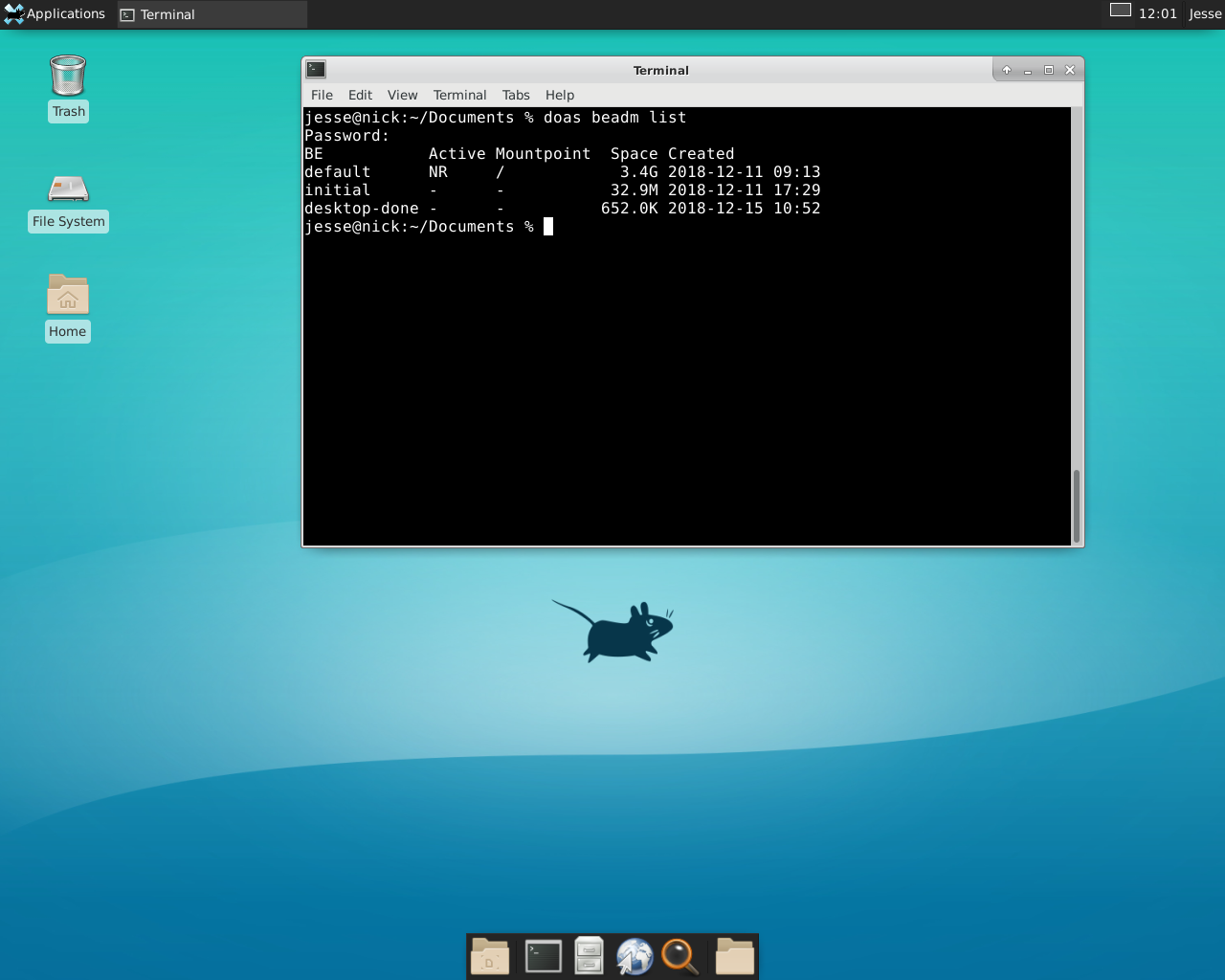 FreeBSD desktop screenshot: 12.0 beadm
