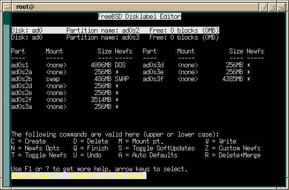FreeBSD desktop screenshot: disklabel