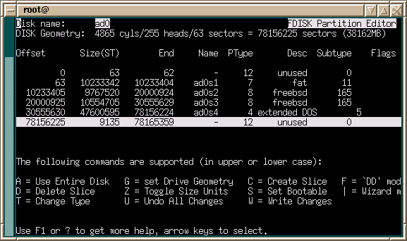 FreeBSD desktop screenshot: partition
