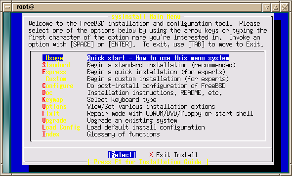 FreeBSD desktop screenshot: sysinstall
