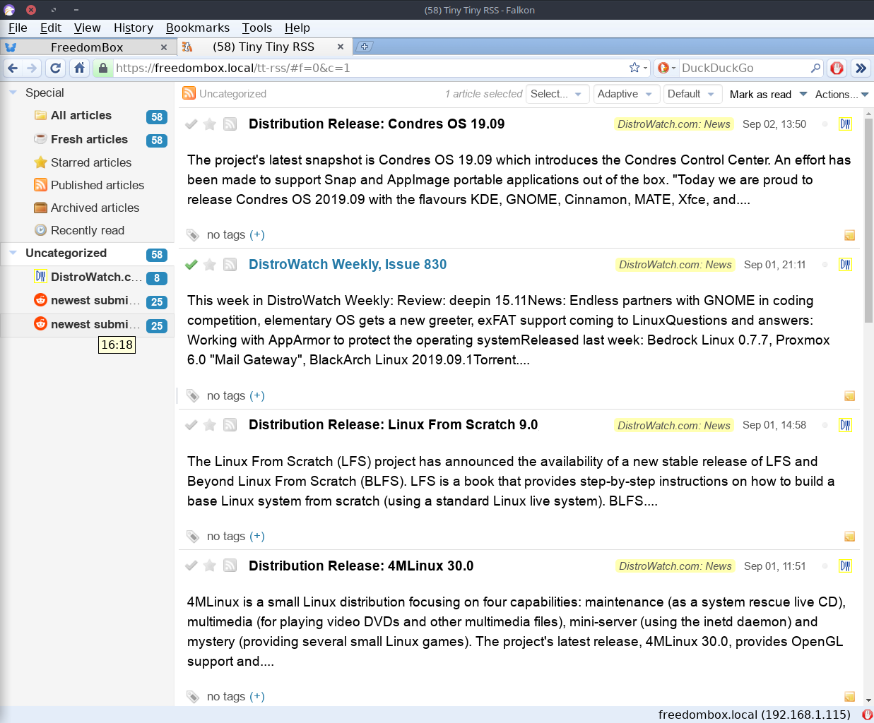 FreedomBox desktop screenshot: 2019 07 10 rss