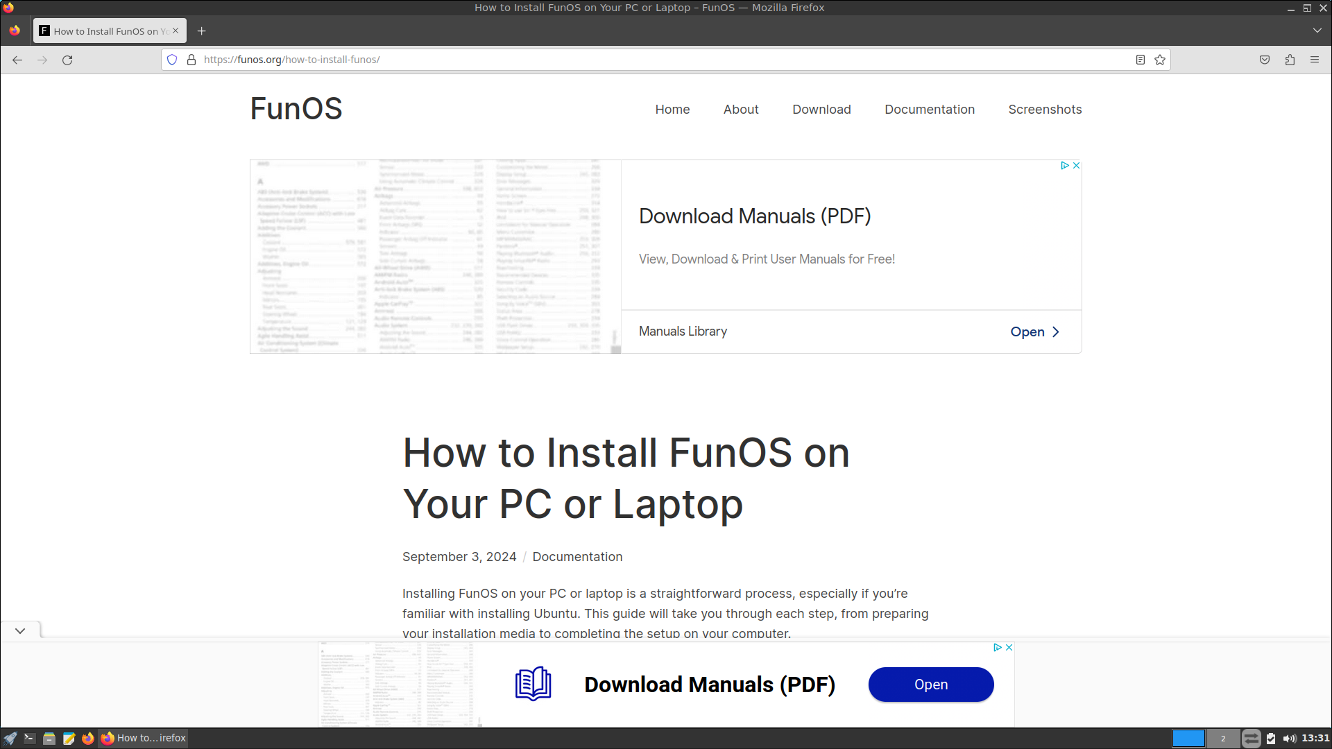 FunOS desktop screenshot: 24.04.1 documentation