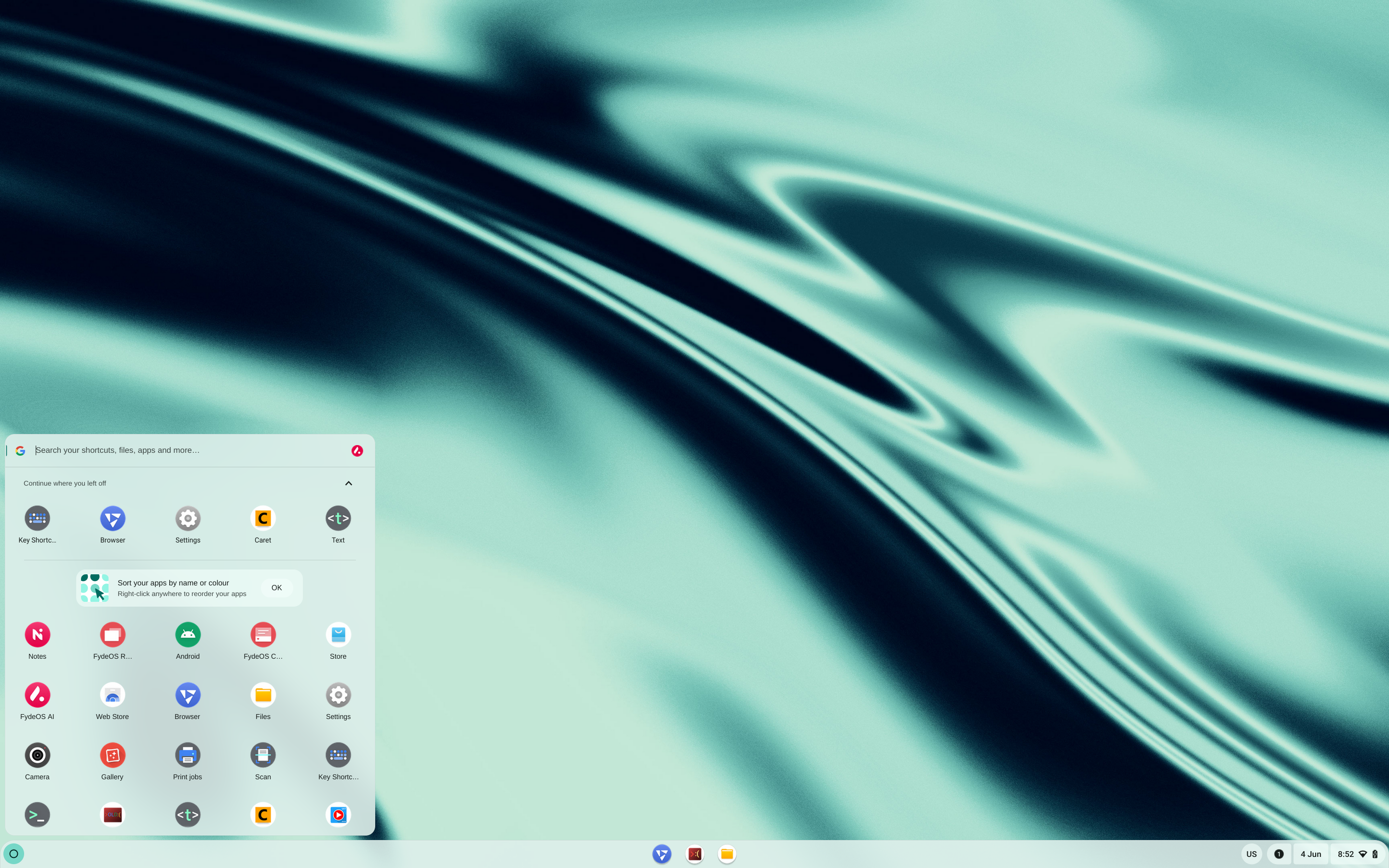 FydeOS desktop screenshot: 20.0