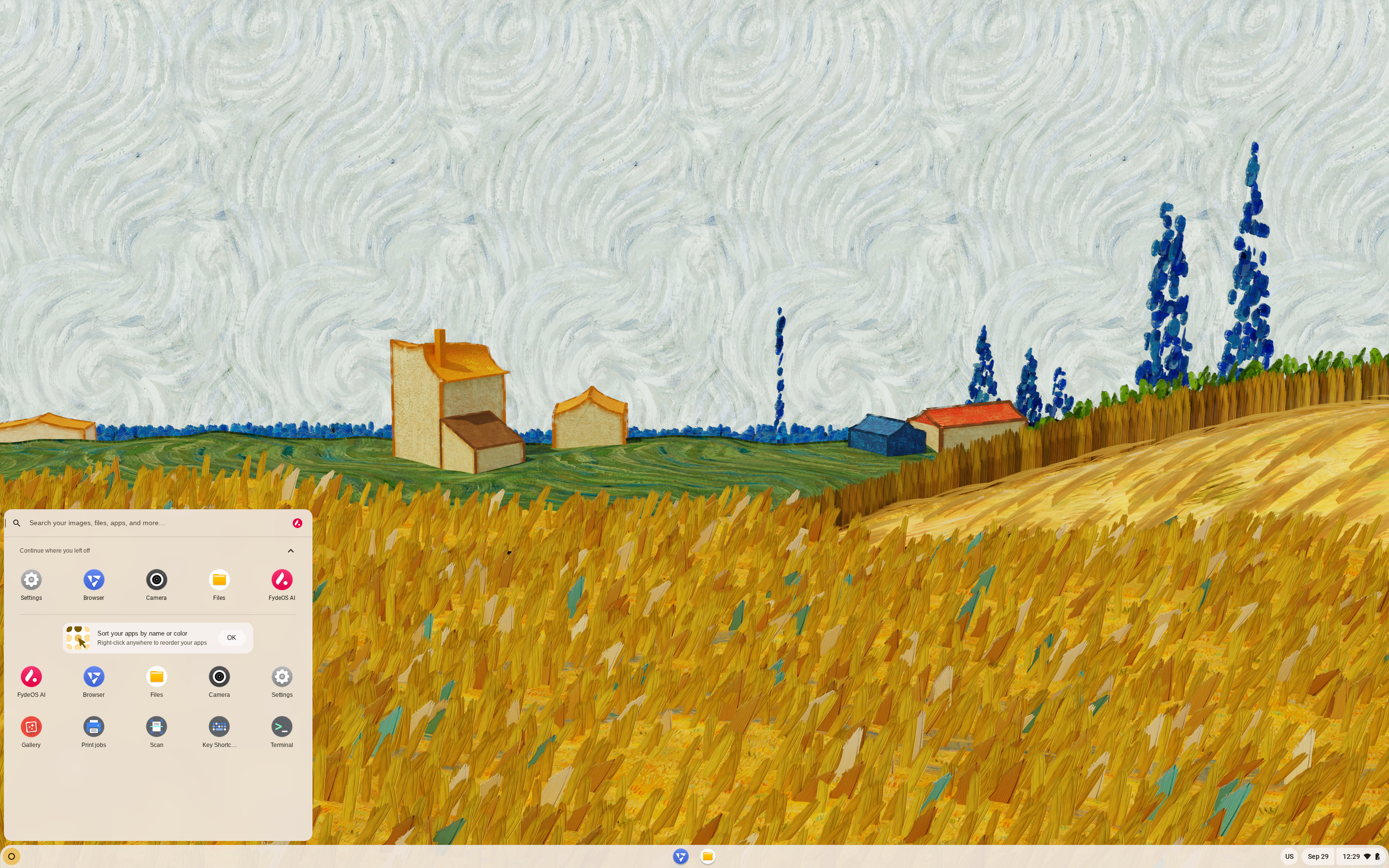 FydeOS desktop screenshot: 21.0