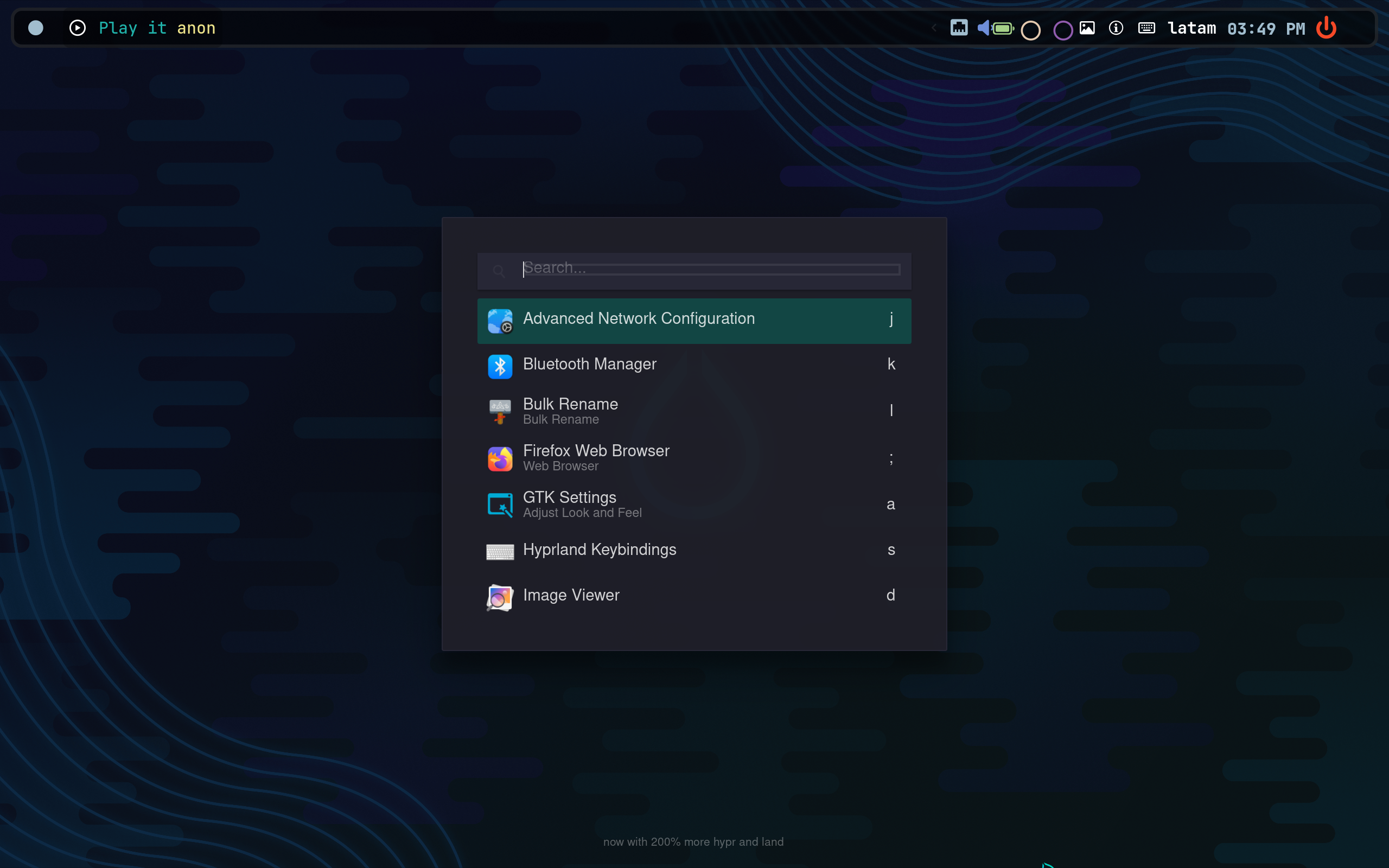 gabeeOSLinux desktop screenshot: 6.18.44 hyprland