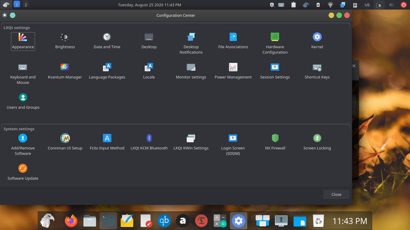 Garuda desktop screenshot: 200817 settings