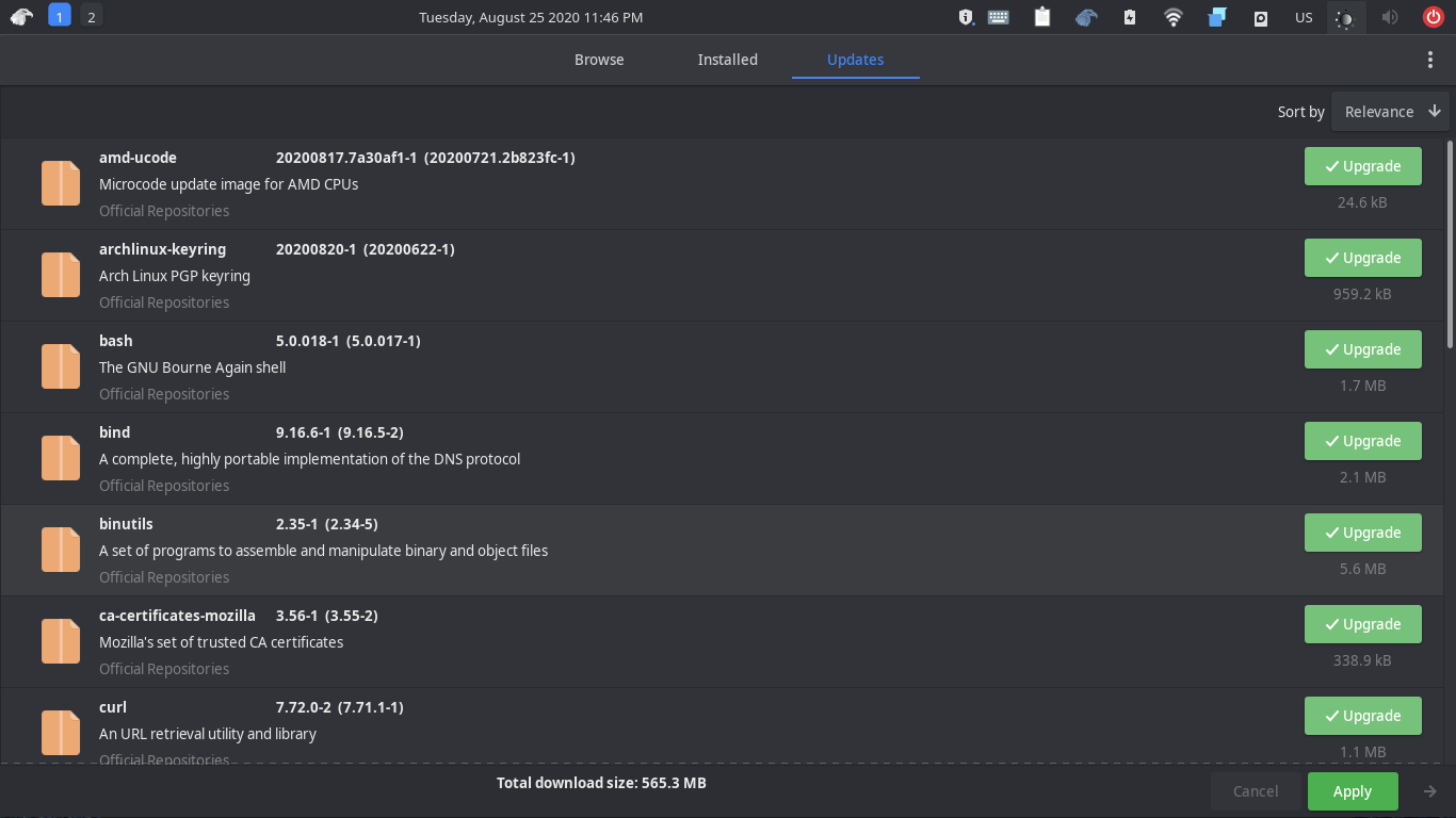 Garuda desktop screenshot: 200817 updates
